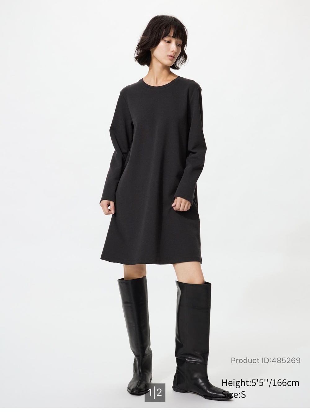 Uniqlo Black Long-Sleeve A-Line Jersey Dress